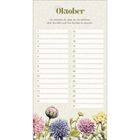 „Oktober. Ich wünsche dir, dass du nie verlernst, über die Welt und ihre Wunder zu staunen.“ Kalenderblatt mit Blumenmotiv.