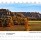 Kalenderseite: Oktober. 03.10. Tag der Deutschen Einheit, 31.10. Reformationstag. Herbstliche Landschaft mit Felsen.