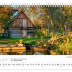 Oktoberkalender: Feiertage 3.10. Tag der Deutschen Einheit, 31.10. Reformationstag. Altes Holzhaus am Wasser.
