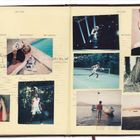 Texte: "July 1988", "Nice", "Jo Salary", "Auf nach LA!". Kollage aus Fotos: Personen am Pool, Tennisplatz, Strand, Porträts.
