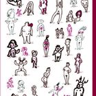 Illustration von verschiedenen nackten Figuren, teils skurril, mit unterschiedlichen Körperformen und Posen.