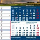 Kalender für September, Oktober, November 2027. Monatstage und Wochenzahlen; oben ein Regenbogen über einer Landschaft.