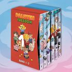 "PALUTEN FREEDOM BAND 1-3." Illustration von Cartoon-Figuren und Tieren auf einer Buchbox.