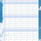 Kalender für Oktober. Oben "NAME" und Tagesdaten, unten "Haus in den Dünen bei Ahrenshoop auf dem Darß". Blau-weißer Hintergrund.