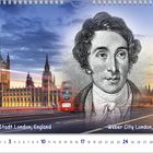 "Texte: 'Weber-Stadt London, England', 'Weber City London, England'. Illustration: Porträt, Big Ben, roter Bus, Parlamentsgebäude."