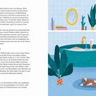 Links Text über Achtsamkeit und die Bäder von Bath, rechts Illustration mit Frau in Badewanne, Pflanzen, Kerzen, Katze.