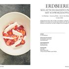 "ERDBEEREN, SEELATTICH-GRANITÉ UND BAISER MIT SCHWARZEM PFEFFER". Links: Erdbeeren und Baiser in einer Schüssel.