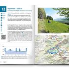 Text: "12 Kojenstein • 1300 m. Grenzüberschreitende Hochmoor-Umrundung... Blick vom Standort Steinenres Tor auf die Nagelfluhkette."

Beschreibung: Eine Buchseite mit Wanderinformationen, einer Karte und einem Foto einer Berglandschaft.