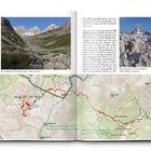 Zwei Fotos mit Bergen und ein Text über eine Wanderroute; darunter eine detaillierte Landkarte der Region.