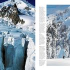 Text berichtet über die Erkundung der Alpen, beschriebene Herausforderungen. Links: Berglandschaft, rechts: zwei Bergsteiger.