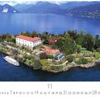 Isola Madre, Casares Edition, Kalenderblatt. Insel mit Villa im See, umgeben von Bäumen und einem Schiff.