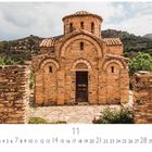 Text: "Panagia Kirche in Fodele." Eine alte Steinkirche mit runder Kuppel in einer bergigen Landschaft.