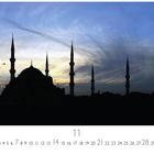 Der Text lautet "Blaue Moschee" und "CASARES EDITION". Die Silhouette einer Moschee vor einem farbenfrohen Abendhimmel.