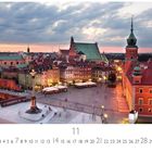 „Warschau“, Monat „11“ und darunter eine Zahlenreihe mit 1 bis 30. Stadtansicht mit historischen Gebäuden bei Sonnenuntergang.
