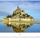 „Mont Saint Michel“ oben links und „CASARES EDITION“ unten. Blick auf eine Abtei auf einer Insel mit Wasserreflexion.