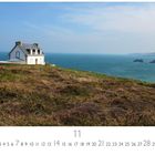 Text: "Leuchtturmwärterhaus Millier" in minimalistischer Landschaft am Meer, Kalenderformat, November.