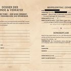 "DOSSIER DER FEINDE & VERRÄTER" und "BONUSAUFGABE" stehen im Fokus. Felder für Name, Verbrechen, Schwäche, Schurkenskala.