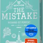 Buchcover mit Texten: "The Mistake", "Niemand ist perfekt", "Off Campus", "Spiegel Bestseller-Autorin". Dekorative Eiskunstlauf-Elemente.