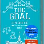 Text: "Elle Kennedy The Goal Jetzt oder nie Off Campus Roman Spiegel Bestseller-Autorin." Eisbären, Gebäude, Waage, Teddybär.