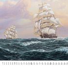 Kalender mit November-Tagen. Zwei Segelschiffe auf stürmischer See bei Sonnenaufgang.