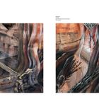 Links: "Orione II, Facette, Acryl/Mischtechnik auf Leinwand, 210x210mm". Rechts: "Orione III" ähnliche Infos. Zwei abstrakte Gemälde.