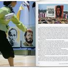 Texte: „CREAR dos, tres... MUCHOS VIETNAM - CHE“; „Ho Chi Minh and Castro posters decorate.“ Links ein lächelnder Mann, rechts Textpassage.