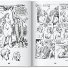 Comic mit biblischem Thema, Adam und Eva, Sprechblasen, Schlange, Apfel, Entdeckung der Sexualität, humorvolle Dialoge.