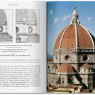 Text: "Florence, cupola drum of S. Maria del Fiore." Links Architekturzeichnungen, rechts Foto der Kuppel mit blauem Himmel.