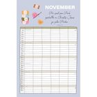 Novemberkalender mit Text "Wir sind sein Werk, geschaffen in Christus Jesus zu guten Werken." Eph 2,10. Illustrationen: Wolle, Faden.