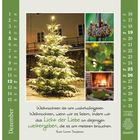 Kalenderseite: Dezember mit Wochenübersicht. Weihnachtsspruch betont "Licht der Liebe". Bilder: beleuchteter Baum, Kranz, Kamin.