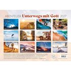 ABENTEUER Unterwegs mit Gott 2027. Kalender mit monatlichen Bildern und Bibelversen, thematisch auf Reisen abgestimmt.