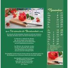 Kalenderseite für November mit Gedicht "Ich wünsche dir Beredsamkeit" und Illustration von roten Blumen neben einem Stift.
