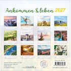 „Ankommen & leben 2027“ oben. Darunter zwölf Kalenderbilder mit inspirierenden Sprüchen zu Natur und Glück.