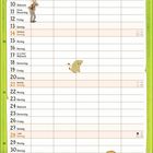 Kalender mit November-Daten. Illustration: Mann mit Hut, Katze liest ein Buch. Grünlicher Hintergrund.