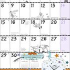 November-Kalender mit bunten Illustrationen von fröhlichen Figuren, Kreisen und Sternen. Enthält Feiertage wie Martinstag.