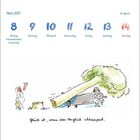 März 2027, 10. Woche, 8-14. Glück ist, wenn das Unglück stolpert. Illustration: Baum fällt knapp an Bank vorbei.