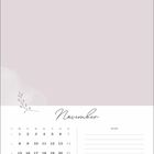 Kalenderblatt für November mit Wochen- und Tagesnummern, Notizbereich rechts, zartes Blattmotiv.