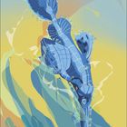 Ziffernreihe von 11 bis 30. Illustration eines blauen Meeresdrachen mit Pflanzen auf einem gelben Hintergrund.