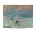 Text: "Claude Monet (1840-1926): Impression, Sonnenaufgang, 1872, Öl auf Leinwand". Gemälde zeigt Boote bei Sonnenaufgang.