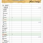 Text auf Kalenderseite: November 2027. Illustration zeigt einen Wolf im Bett, Enkel fragt nach gesundem Gebiss.