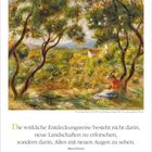 "Die wirkliche Entdeckungsreise besteht nicht darin, neue Landschaften zu erforschen, sondern darin, Altes mit neuen Augen zu sehen." - Marcel Proust. Oben "Juli, 20–27, 30. Woche" und unten "26 Mo, 27 Di, 28 Mi, 29 Do, 30 Fr, 31 Sa, 1 So Bundestag." Illustration: Eindruck eines impressionistischen Gemäldes mit Bäumen und einer Frau.