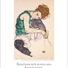 Text oben: "AUGUST 20 - 27", "31. Woche". Unten: "Kunst kann nicht modern sein; Kunst ist urewig. Egon Schiele". Illustration einer sitzenden Frau.