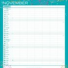 Kalenderseite November 2027. Enthält Wochentage und Notizen. Teal Hintergrund mit bunten floralen Mustern oben.