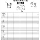 "Elternsein bedeutet, lange wachbleiben zu dürfen, es aber gar nicht zu wollen." Kalender für den November. Illustrationen mit Wolken, Wecker, schlafendes Kind, Milchglas und Keksen.