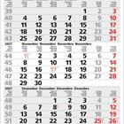 Kalender für Oktober bis Dezember 2027 in mehreren Sprachen, Wochen sind nummeriert, Sonntage in Rot.