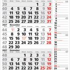 Kalender für 2027, Oktober bis Dezember. Tage und Wochen nummeriert, Feiertage in Rot: Tag der Deutschen Einheit, Reformationstag.