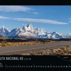 Text: "RUTA NACIONAL 40 5 301 KM" und "11 2021". Kalenderbild mit Straße, Bergen und bewölktem Himmel.