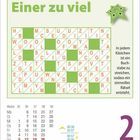 "Einer zu viel" ist der Titel. Kalender mit Rätsel und Tagen im September, Donnerstag ist der 2. Kleinere Beschreibung rechts.