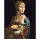 "La Belle Ferronière" und "Leonard d'Awinci" sind sichtbar. Die Dame hält ein kleines Tier im Arm.