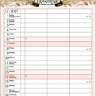 Novemberkalender mit dem Text: "Ist im November mildes Wetter, leuchten im Wald golden die Blätter." Herbstwaldillustration.